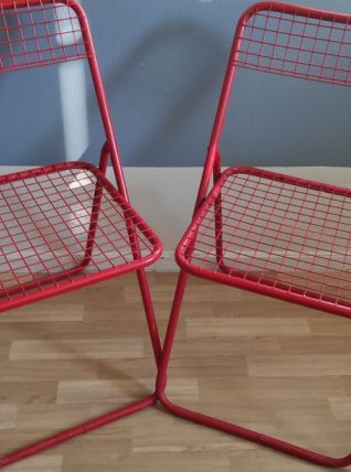 chaises rouges pliantes en métal vintage