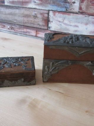 2 Petites boites en bois et métal art déco 1930