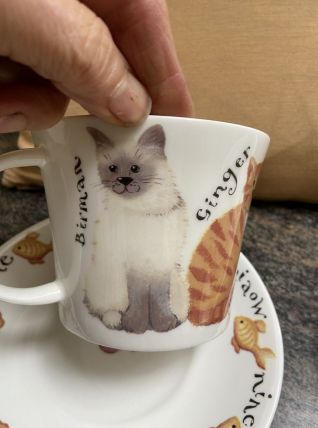 Duo tasse et soucoupes chats