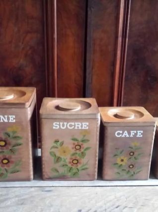 Ensemble de boites à épices en bois - Années 60