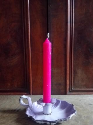 Ancien Bougeoir à main en tôle émaillée