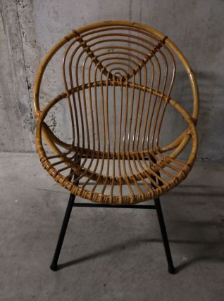 Fauteuil corbeille en rotin années 60
