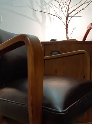 Fauteuil Bridge Début XX - rénové cuir