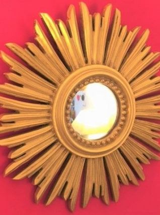 Miroir soleil bois doré  32 cm, 1950