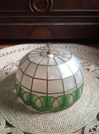 Suspension/lustre en nacre et laiton 