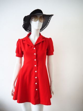 Mini robe babydoll Mod Swinging London rouge vif vintage 60s