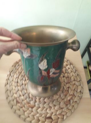 seau à champagne cuivre et  laiton , décor émaux