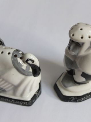 Salière en porcelaine art déco singe et dindon