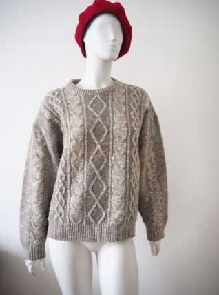 Pull grosse maille torsadée gris chiné vintage YSL 80's