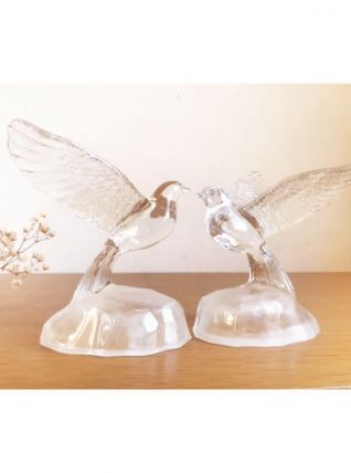 Couple colombes en cristal d’arques vintage 