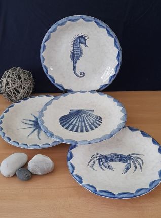 Lot de 4 assiettes plates deco aquatique bord de mer