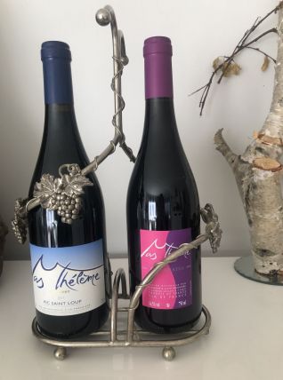 Double porte bouteilles en métal argenté 