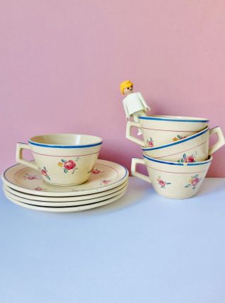  Lot 4 tasses à thé  à fleurs Salins granit france - retro