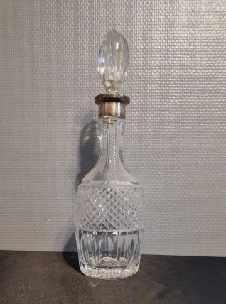 carafe en cristal ciselé et argent avec bouchon