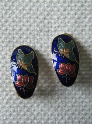 Boucles d'oreille à clips Emaux  bleu Vintage 80'S 
