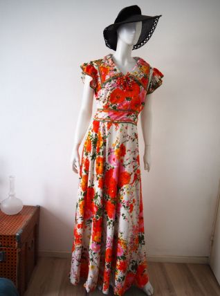 Longue robe de hippie col pelle à tarte vintage 70's