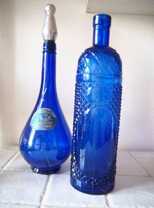 Lot de deux bouteilles en verre bleues italiennes Empoli 