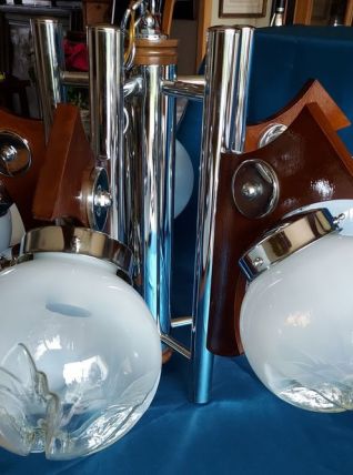 Lustre vintage Mazzega aux boules Murano 