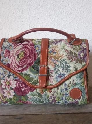 Sac à main tapisserie canevas et cuir - vintage 