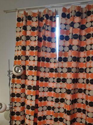 rideaux imprimés orange et marron vintage