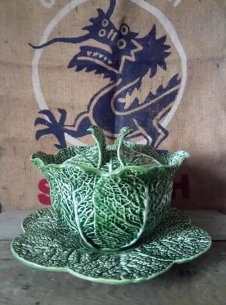 Soupière et plat de service "chou" en barbotine