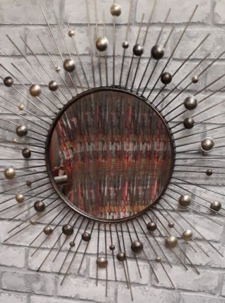 MIROIR SOLEIL EN MÉTAL 1970 60cm  bon etat