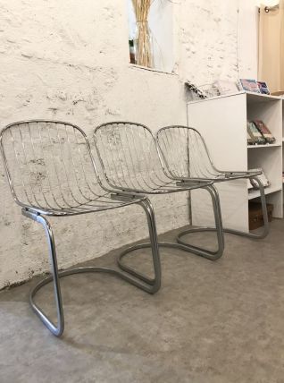 Lot 3 chaises en fer années 70