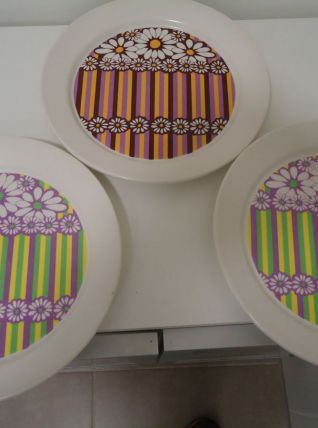 3 assiettes plates vintage modèle love
