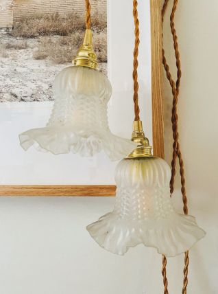 Duo de Lampes baladeuses en verre moulé vintage forme tulipe