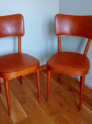 Chaises Baumann 1963 bois courbé et skaï simili-cuir
