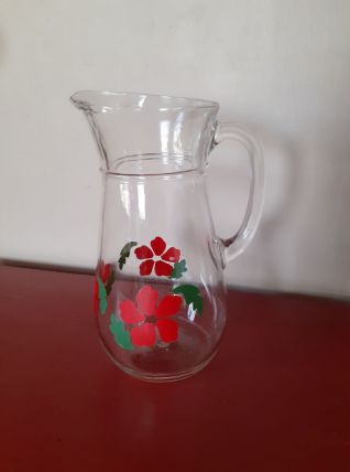 Pichet ou carafe en verre motifs floraux 