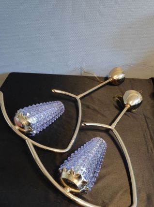 lustres en laiton et tulipes en verre parme 