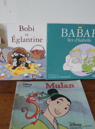 3 livres Babar, Bobi et Eglantine, Mulan Hachette Jeunesse