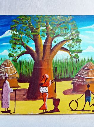 Peinture sur toile de l'artiste Sénégalais Maxseck. Vintage.