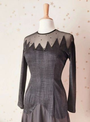 80s robe justaucorps stretch noir velours tulle S/L