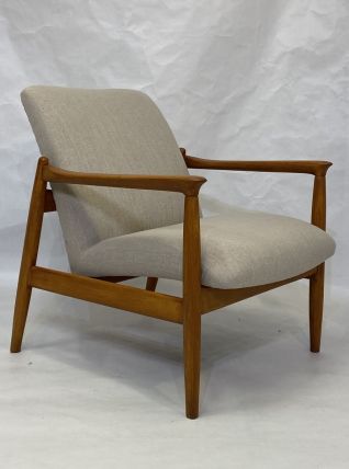 Fauteuil GFM-142 par Edmund Homa année 1960 tissu beige. 