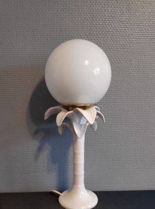 lampe palmier en céramique blanche italienne  globe opaline