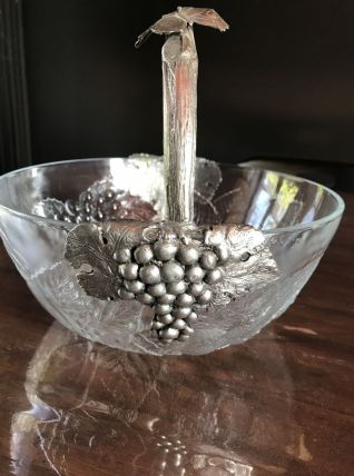 Coupe à fruits vintage avec anse étain