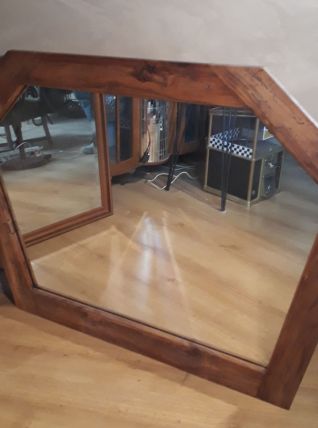 grand miroir asymétrique bois fruitier, chevillié  1970    ,