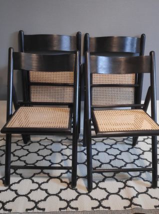 chaises pliantes bois noir et assise en cannage