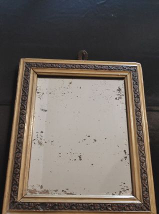 ancien miroir au mercure cadre bois et dos en cuir