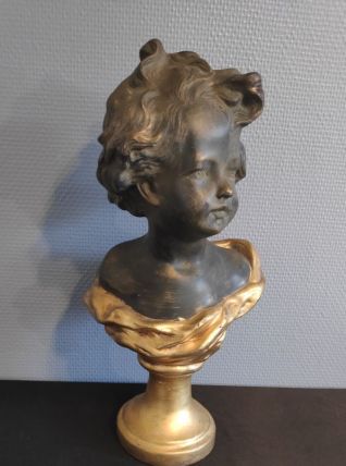 buste chérubin en plâtre noir et doré