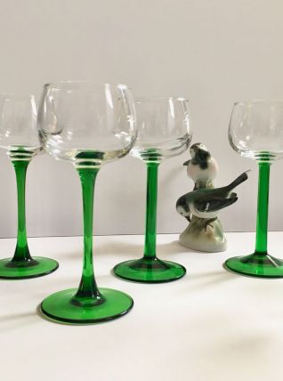 Lot de 4 verres à pied vert Vintage