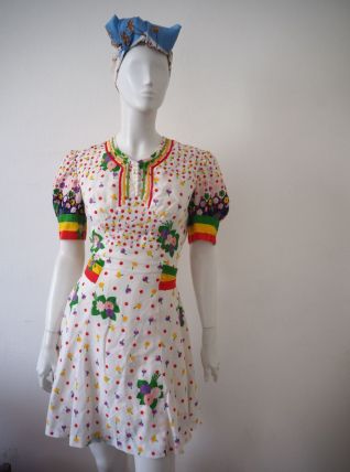 Mini robe prairie fleurie manches ballons vintage 60's