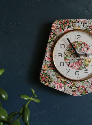 Horloge vintage, pendule murale "Kiplé Cerise Fleurs"