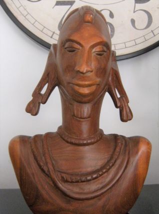 Statue buste femme art Africain ethnique masaï ? Peuls ? 