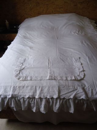 Parue de lit blanche broderie anglaise 3 pièces Vintage