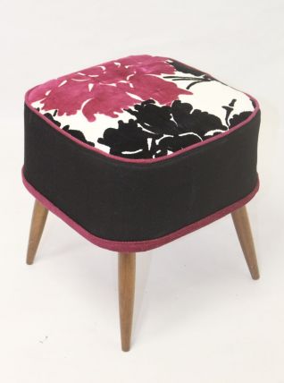 Tabouret en hêtre années 50 gansé magnifique tissu sur l’ass