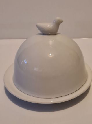 Beurrier Porcelaine blanche décor Oiseau