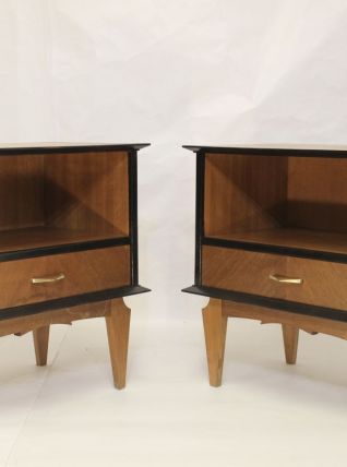 PAIRE DE TABLES DE CHEVET VINTAGE EN PLAQUAGE CHÊNE, 1960